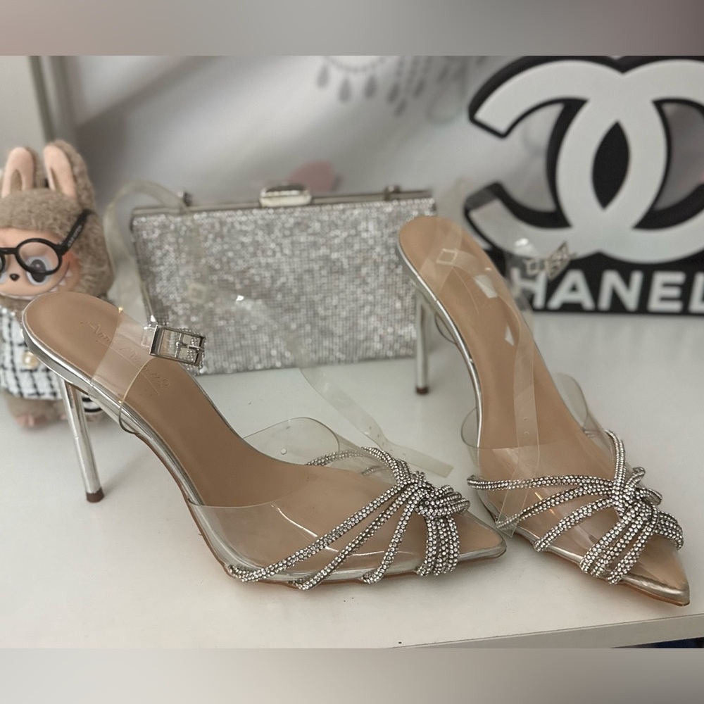 Anne Michelle Clear Heels with Silver Rhinestones NWOT